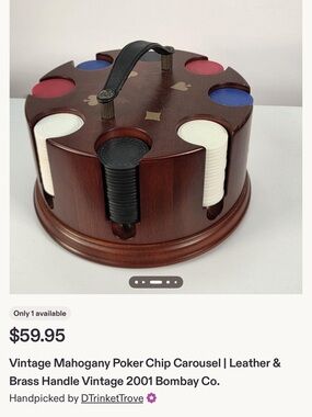 Bombay Poker Chip Carousel in Mahogany with Black, White, Red, Blue Chips